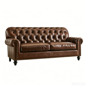 Retro Tufted Leather Chesterfield Sofa, Nailhead Accent Roll Arm 2-Seater Couch for Home Decor