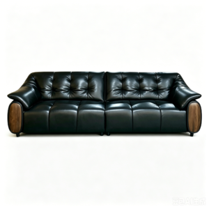 Genuine Italian Style Full-Grain Leather Sofa with Solid Wood Armrests | Minimalist Luxury 4-Seater Couch