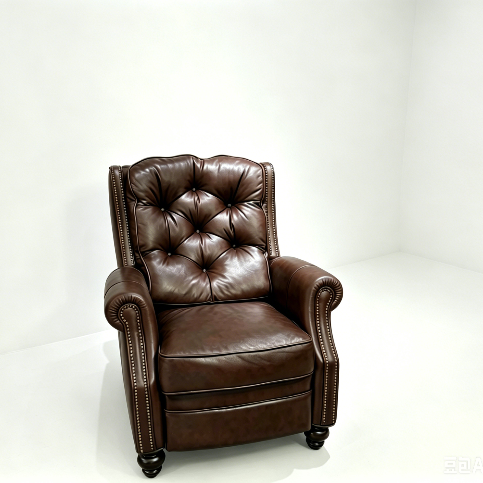 Vintage American Tufted Genuine Leather Recliner Chair with Nailhead Trim, Extendable Footrest - Image 7