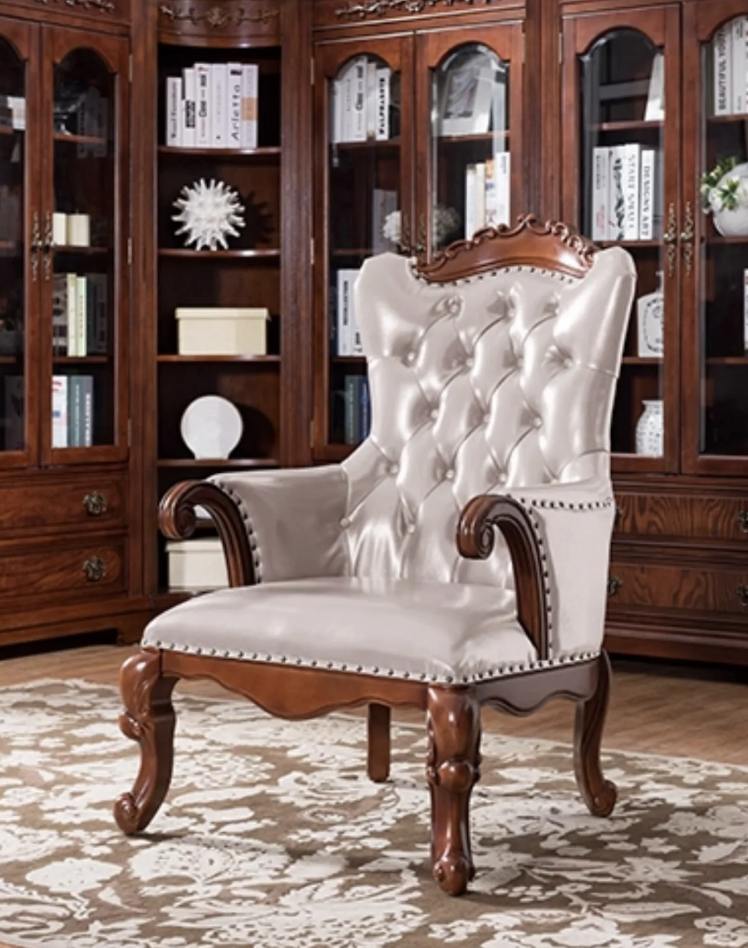 Vintage Dark Brown Top Grain Leather Wingback Accent Chair, Hand Button Tufted Armchair with Carved Solid Wood Legs & Nailhead Trim for Study Living Room - Image 3