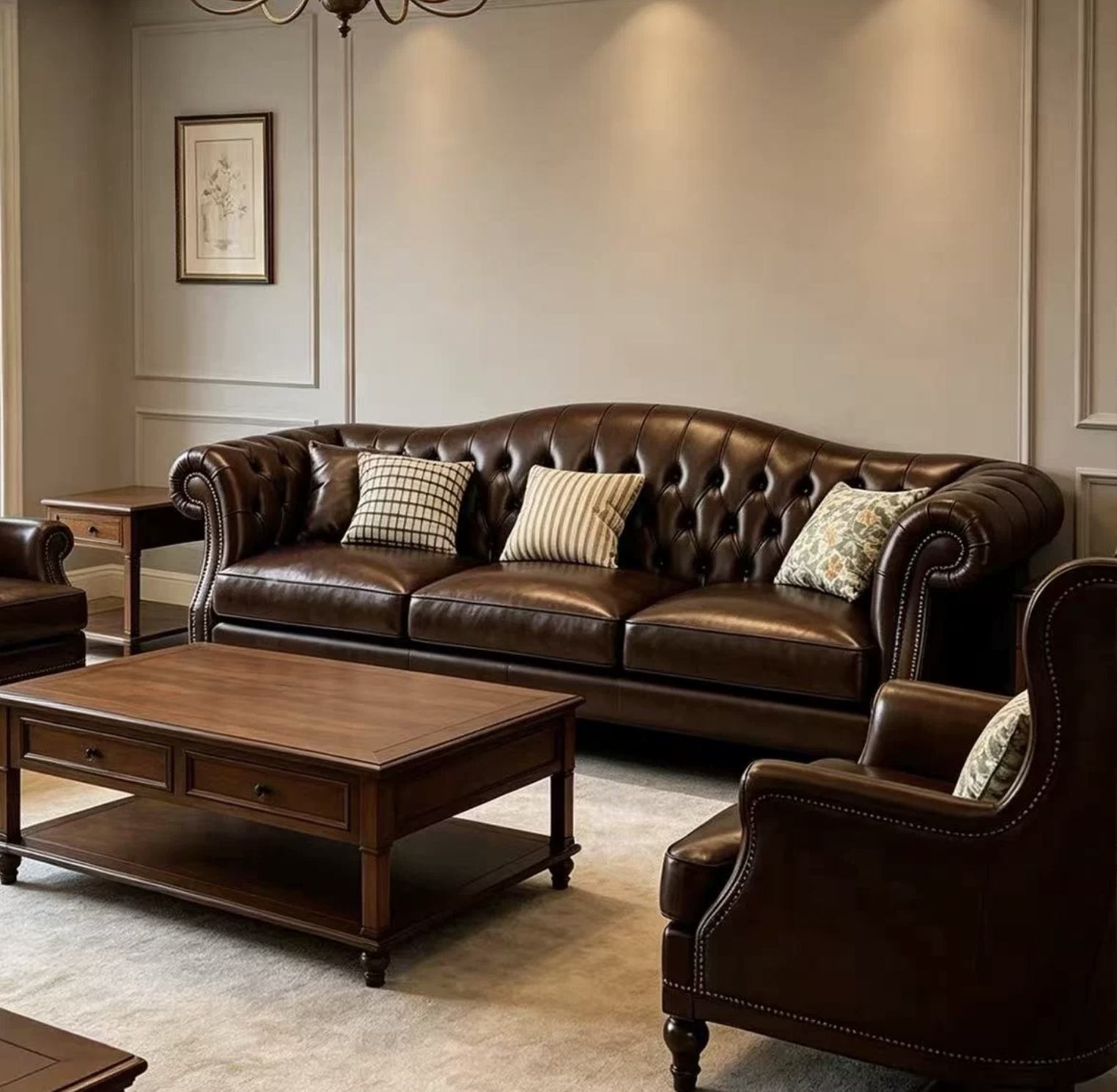 Vintage Button Tufted Dark Brown Leather Chesterfield Sofa with Nailhead Detailing - Image 4