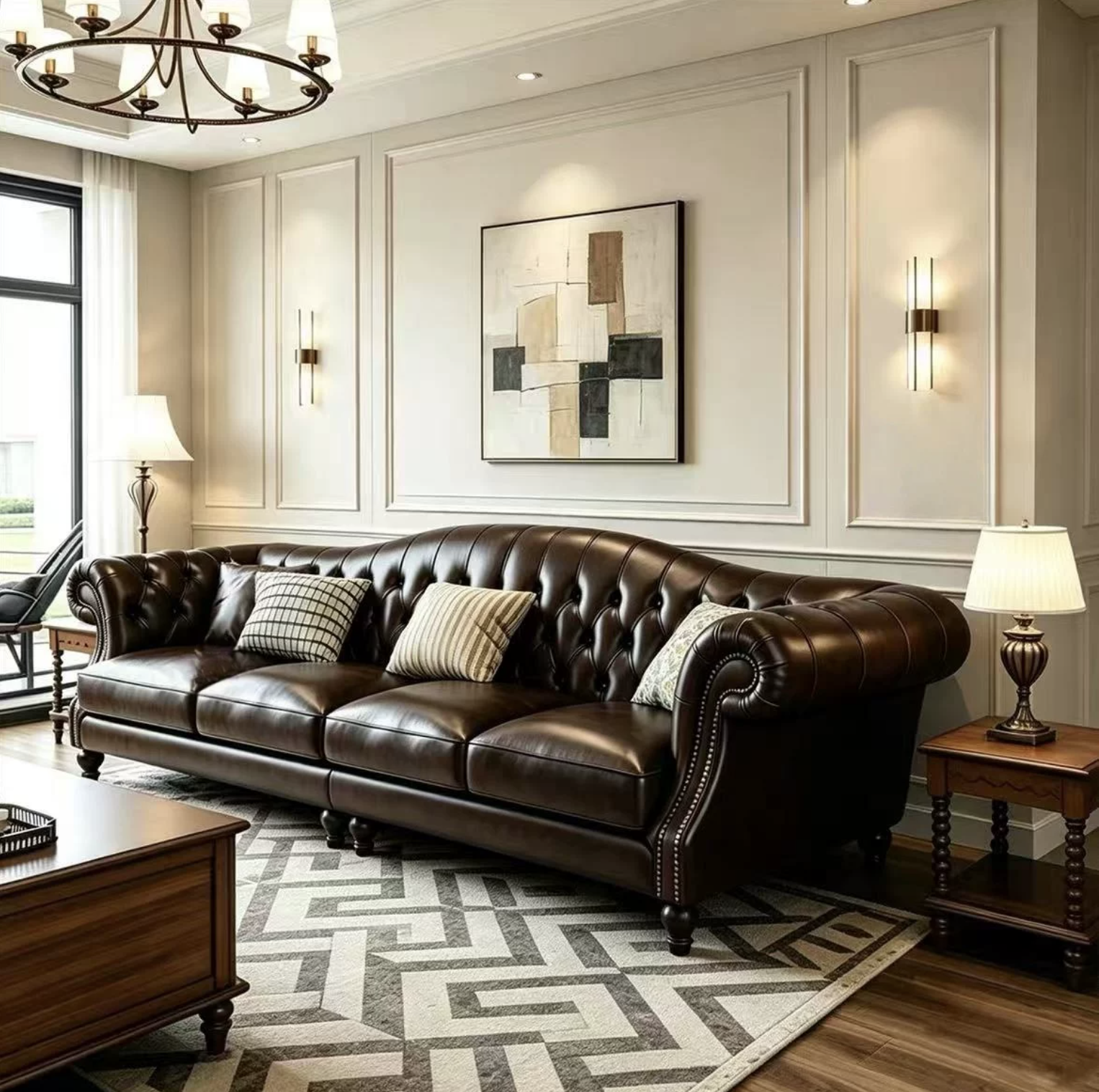 Vintage Button Tufted Dark Brown Leather Chesterfield Sofa with Nailhead Detailing - Image 3