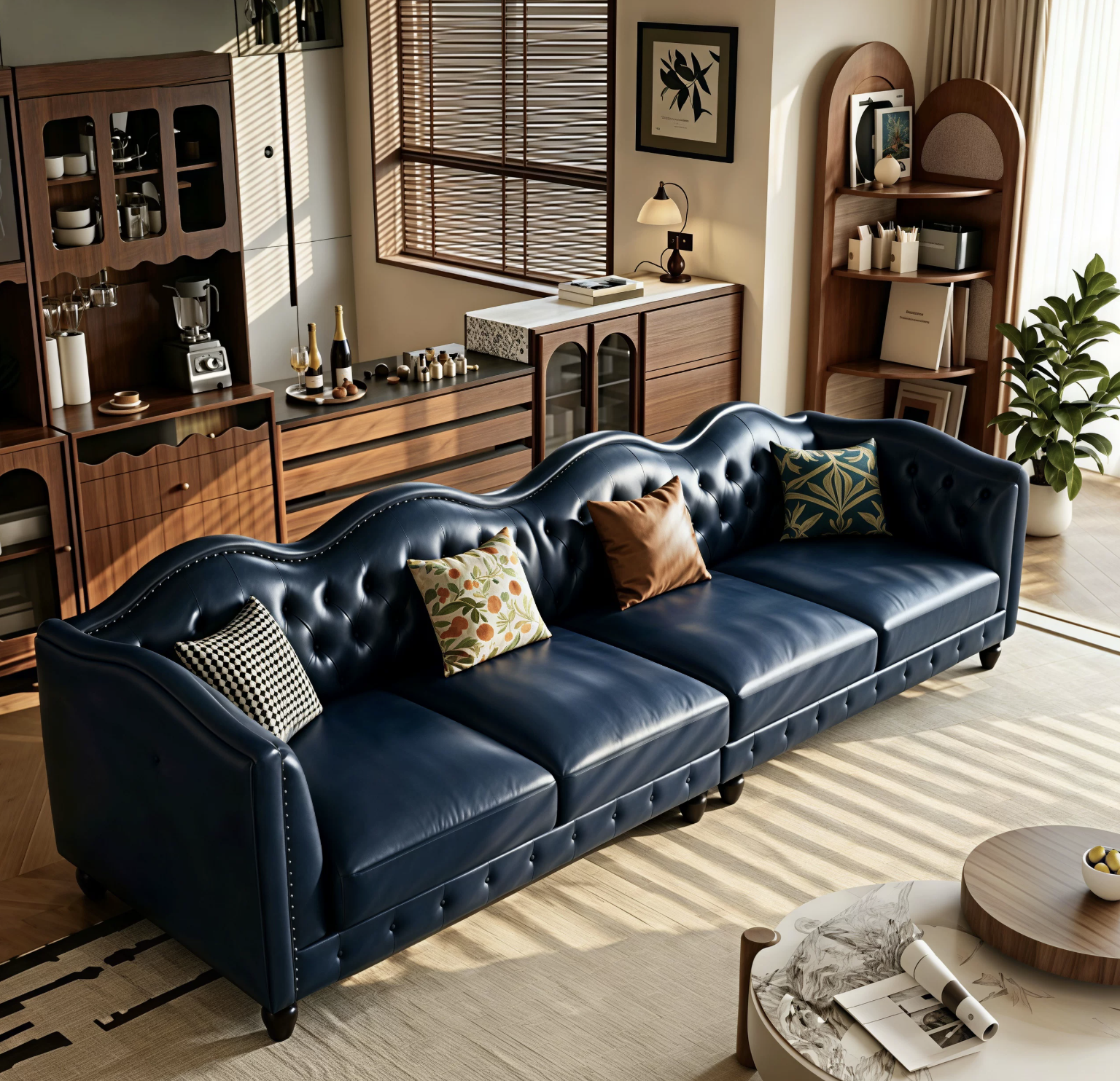 Vintage Tufted Top Grain Leather 4-Seater Sofa, Curved Wave Back Nailhead Trim Rolled Arm Brown Leather Couch for Living Room Farmhouse Decor - Image 10