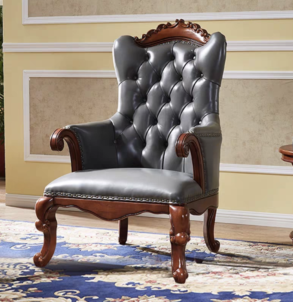 Vintage Dark Brown Top Grain Leather Wingback Accent Chair, Hand Button Tufted Armchair with Carved Solid Wood Legs & Nailhead Trim for Study Living Room - Image 10
