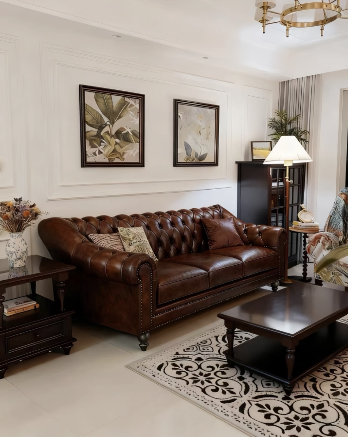 Vintage Distressed Brown Top Grain Leather 4-Seater Chesterfield Sofa, Button Tufted Roll Arm Couch with Antique Nailhead Trim for Traditional Living Room - Image 3