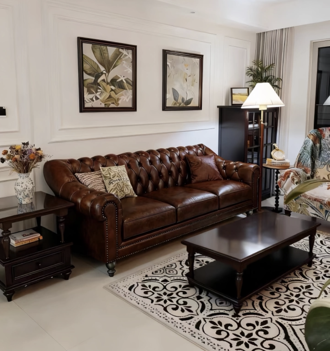 Vintage Distressed Brown Top Grain Leather 4-Seater Chesterfield Sofa, Button Tufted Roll Arm Couch with Antique Nailhead Trim for Traditional Living Room - Image 4