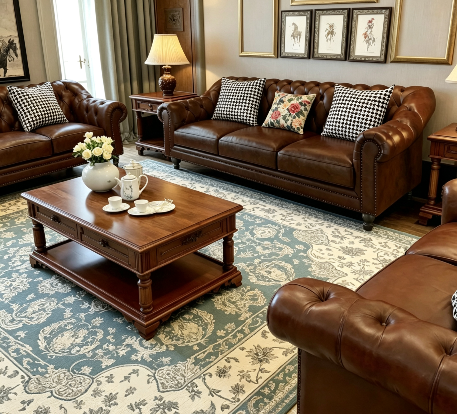 Vintage Distressed Brown Top Grain Leather 4-Seater Chesterfield Sofa, Button Tufted Roll Arm Couch with Antique Nailhead Trim for Traditional Living Room - Image 6