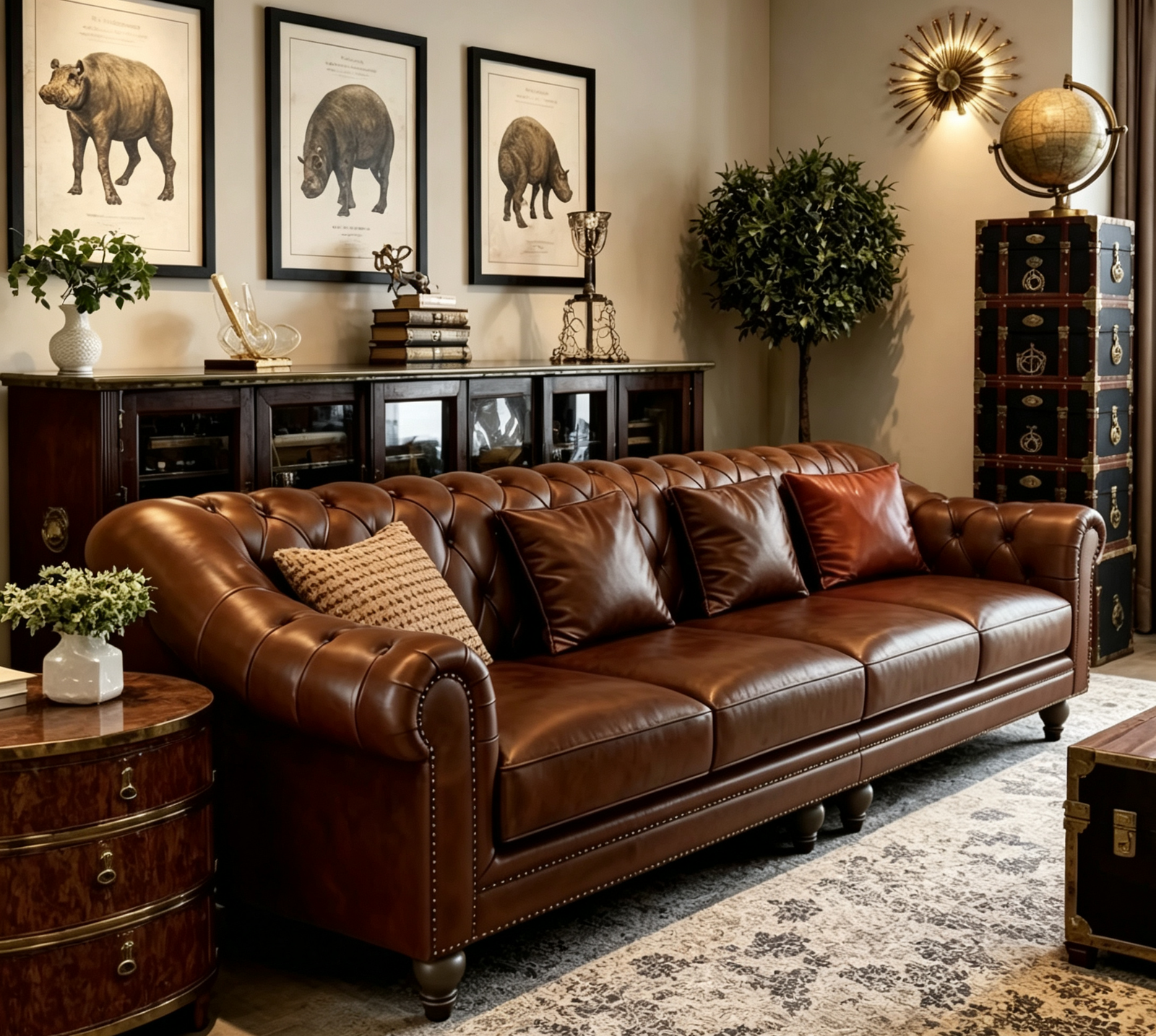 Vintage Distressed Brown Top Grain Leather 4-Seater Chesterfield Sofa, Button Tufted Roll Arm Couch with Antique Nailhead Trim for Traditional Living Room - Image 8