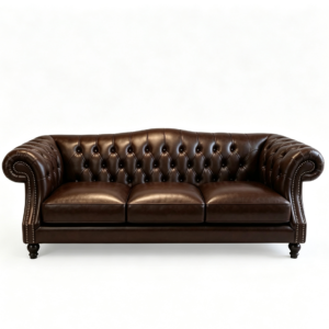 Vintage Button Tufted Dark Brown Leather Chesterfield Sofa with Nailhead Detailing