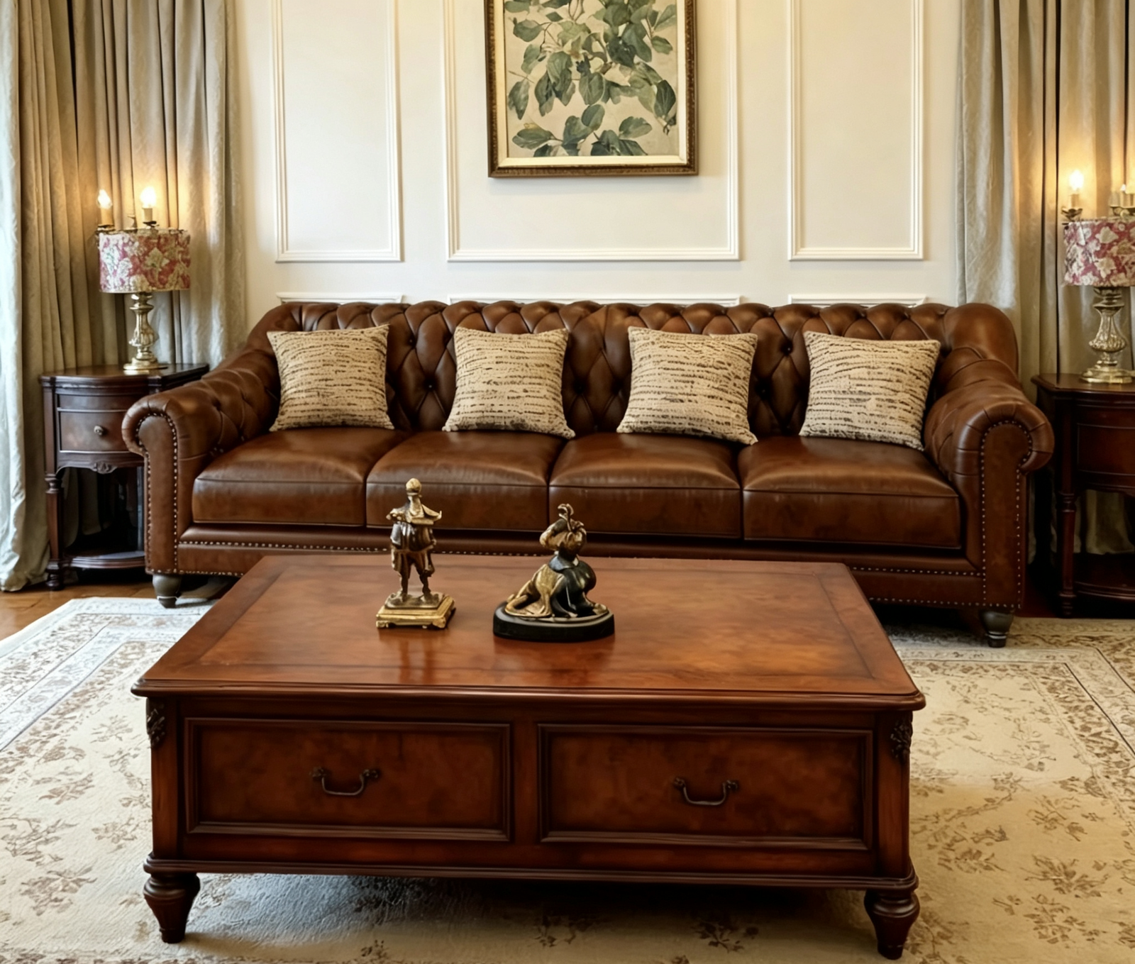 Vintage Distressed Brown Top Grain Leather 4-Seater Chesterfield Sofa, Button Tufted Roll Arm Couch with Antique Nailhead Trim for Traditional Living Room - Image 9