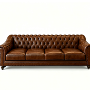 Vintage Distressed Brown Top Grain Leather 4-Seater Chesterfield Sofa, Button Tufted Roll Arm Couch with Antique Nailhead Trim for Traditional Living Room