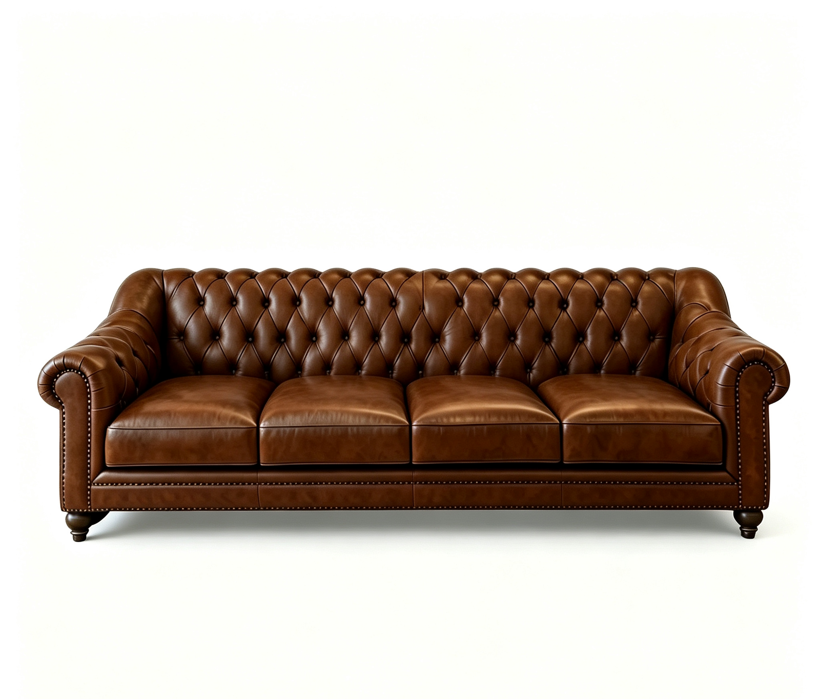 Vintage Distressed Brown Top Grain Leather 4-Seater Chesterfield Sofa, Button Tufted Roll Arm Couch with Antique Nailhead Trim for Traditional Living Room