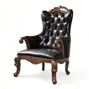 Vintage Dark Brown Top Grain Leather Wingback Accent Chair, Hand Button Tufted Armchair with Carved Solid Wood Legs & Nailhead Trim for Study Living Room
